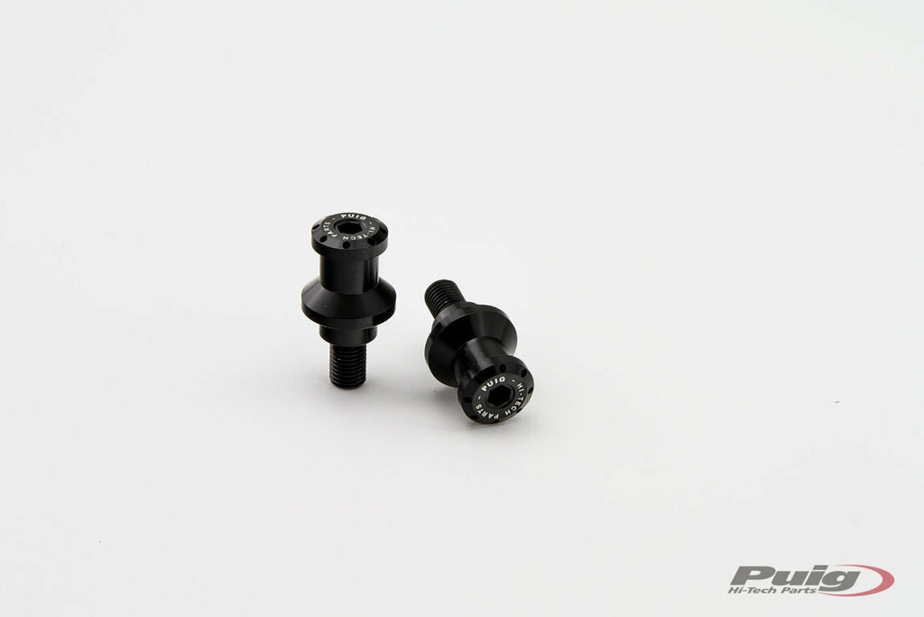 PUIG Swingarm Spools Hi-Tech 10mm black motorcycle body accessories, set of two, for enhanced stability and protection