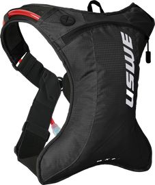 USWE Outlander Moto 2L Hydration Pack in black with adjustable straps, designed for motorcycle riding and outdoor activities.