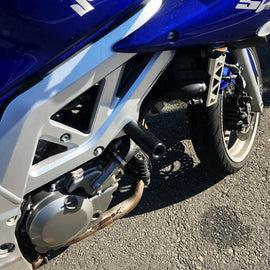 Black Shogun Industries Frame Sliders for motorcycle body protection, designed for durability and impact absorption.