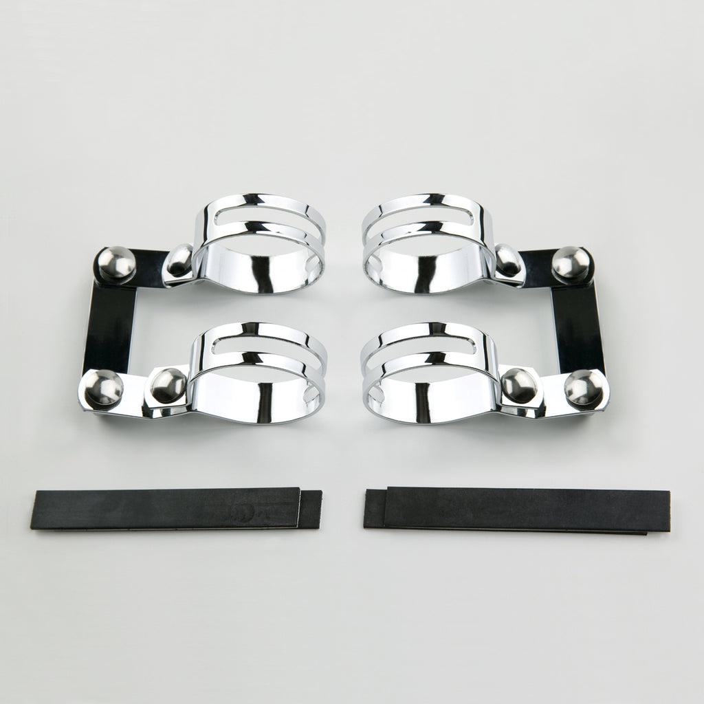 Chrome windscreen mount kit by National Cycle, with brackets and hardware for secure motorcycle windscreen installation.