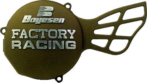 Boyesen Factory Racing Ignition Cover Magnesium for motorcycle engine, featuring a sleek, lightweight design and brand logo.