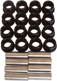 ModQuad 16-piece Delrin A-arm bushing kit for suspension, showing black bushings and metal components.