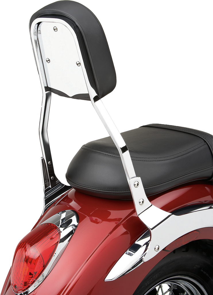 Cobra chrome backrest insert plate for standard motorcycle backrest, part number 82-97427, shown on a black background.