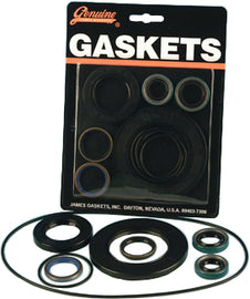 James Gasket transmission sprocket gasket kit for Softail, Dyna, FXR models, includes seals and gaskets for engine protection.