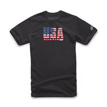 Load image into Gallery viewer, Alpine Star Circuits Tee in black and USA size small, casual T-shirt with graphic design, front view.