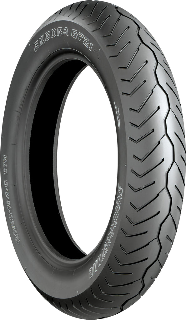 Bridgestone Exedra G721-J motorcycle front tire 130/70-18 63H bias tire with tread pattern for cruiser bikes.