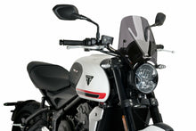 Load image into Gallery viewer, PUIG Naked New Gen Sport dark smoke motorcycle windscreen, aerodynamic design, fits sport bikes, clear view with tinted finish