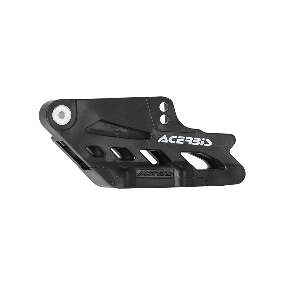 Acerbis black chain guide guard for motorcycle, showcasing durable design and mounting brackets for chain protection.