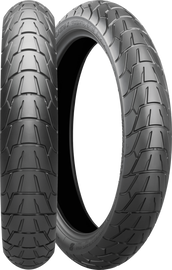 Bridgestone Battlax Advcross Ax41s motorcycle front tire, 120/70R19, radial tubeless tire with 60H load and speed rating.