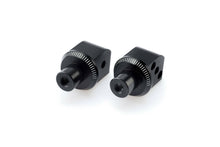 Load image into Gallery viewer, PUIG footpeg adapter for motorcycle foot controls, black metal with mounting hardware, compatible with PUIG footpegs.