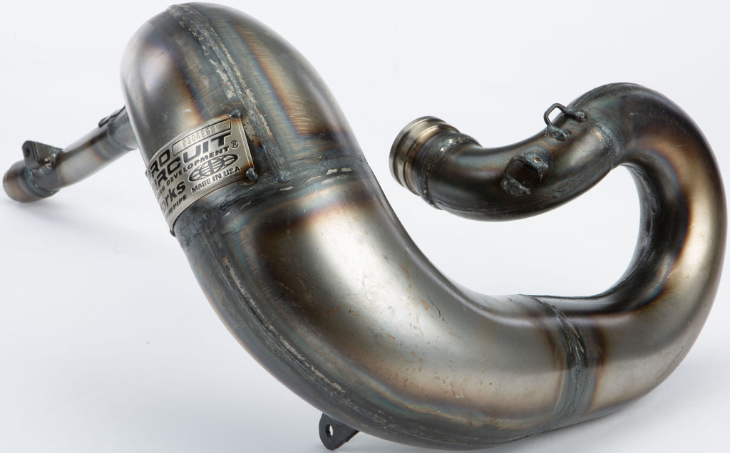 Pro Circuit P/C Works Pipe 792-4009 exhaust for motocross bikes, showing the polished metal pipe and mounting points.
