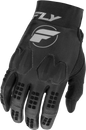 Fly Racing Evolution DST gloves in black and grey, featuring padded palms and breathable fabric for motocross or biking.
