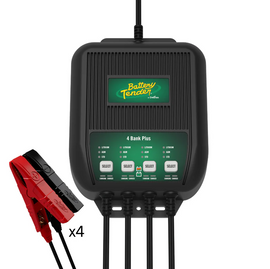 Battery Tender Multiple Bank Plus 4 Station battery charger and maintenance tool, compact and easy to connect for multiple batteries.