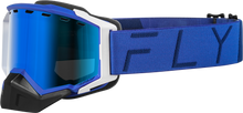 Load image into Gallery viewer, Fly Racing Zone Pro snow goggles with blue frame and blue mirrored smoke lens, designed for winter sports and snowboarding.