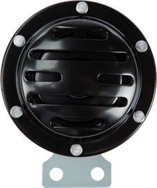 Black HardDrive Horn, 4-inch electrical horn with mounting bracket, suitable for vehicle or electrical signaling applications.