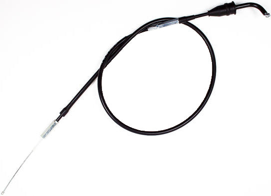 Motion Pro black vinyl throttle cable for bikes, showing the flexible cable with protective outer coating and connectors.
