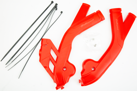 Red Polisport Plastics frame protectors for Beta motorcycles, designed to shield the frame from damage.