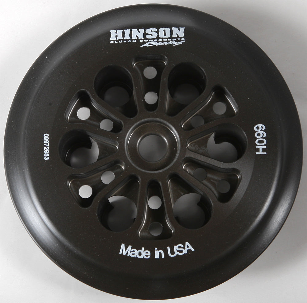 Hinson Billet Pressure Plate for Yamaha clutch system, showcasing the sturdy metal construction and detailed machining.