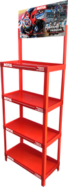 Motul Small Plastic Oil Rack 82-Display3, compact black storage rack for oil bottles, made of durable plastic.