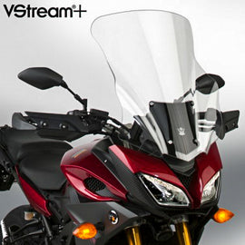 National Cycle Vstream windshield fairing mount in clear, tall design, suitable for motorcycle windshields and wind protection.