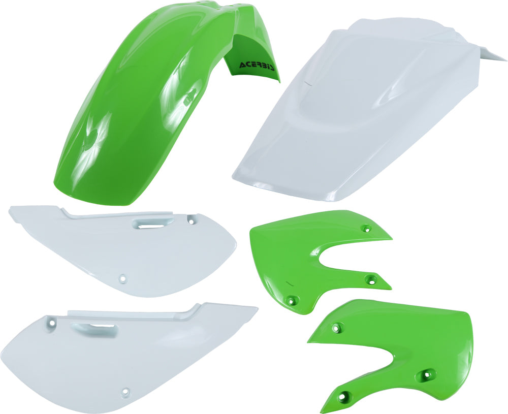 Acerbis plastic kit includes various black plastic motorcycle parts arranged on a surface.