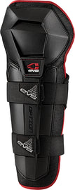 EVS Option knee and shin guard in black, designed for protection during sports, shown on a white background.
