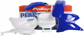 Blue Polisport Plastics body kit for motorcycles, made of durable plastic, with detailed design and mounting points visible.