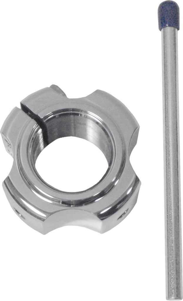 Silver ModQuad Axle Locking Nut, double lock style, for 28-41044 model, shown in close-up with detailed threading.
