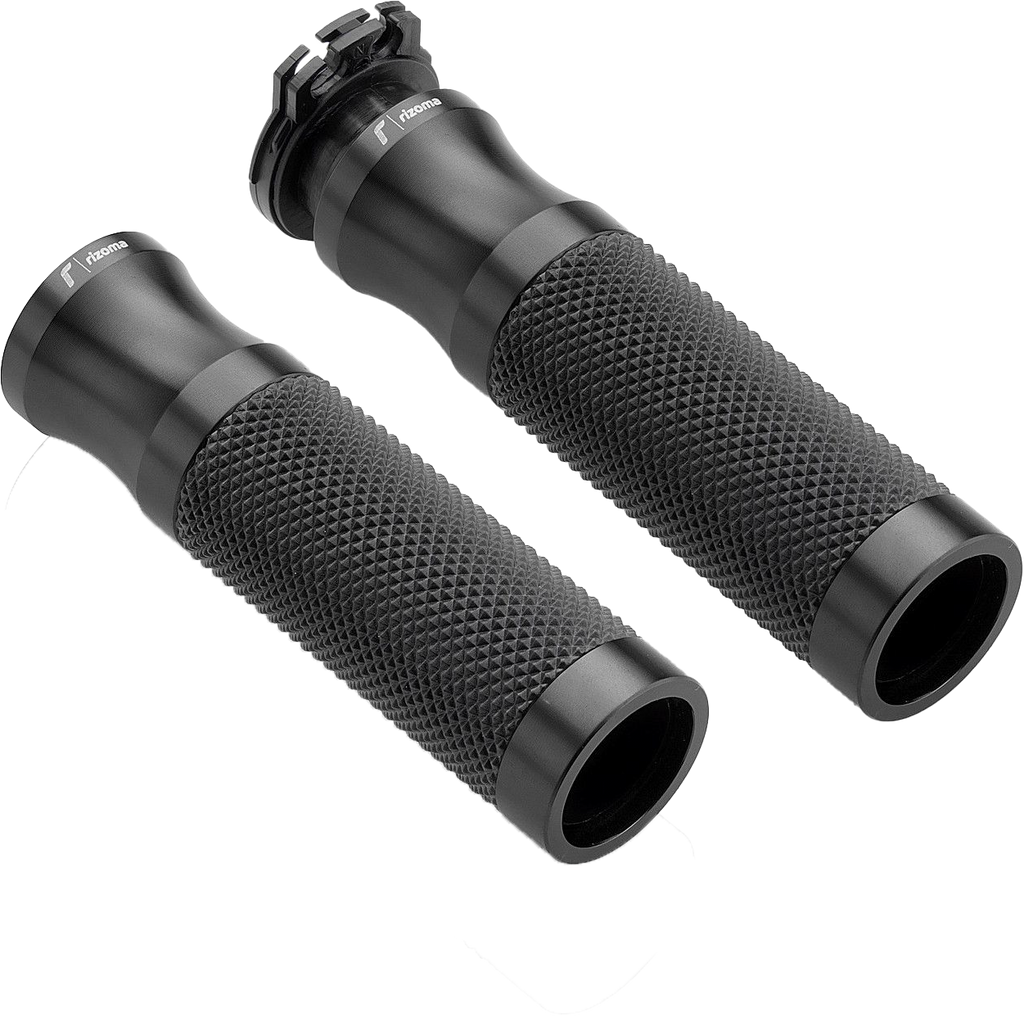 Black RIZOMA Sport motorcycle grips with 22mm diameter, featuring textured rubber for enhanced grip and comfort.