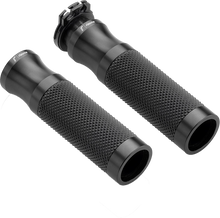Load image into Gallery viewer, Black RIZOMA Sport motorcycle grips with 22mm diameter, featuring textured rubber for enhanced grip and comfort.