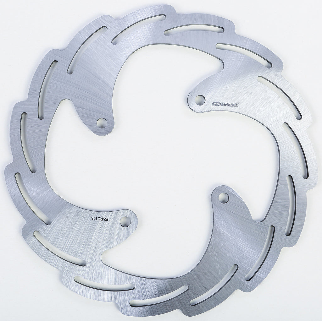 Streamline front blade rotor for brakes, left or right side, with vented design and metallic finish.
