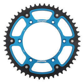 Supersprox rear stealth aluminum and steel 50-tooth sprocket for Yamaha YZ250 motorcycle, blue finish, close-up view