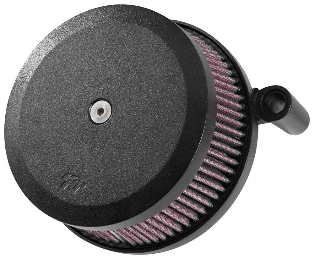K&N Street Metal Intake Hammer in black finish for 2008-2016 Harley Touring motorcycles, close-up of air filter component.