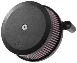 K&N Street Metal Intake Hammer in black finish for 2008-2016 Harley Touring motorcycles, close-up of air filter component.