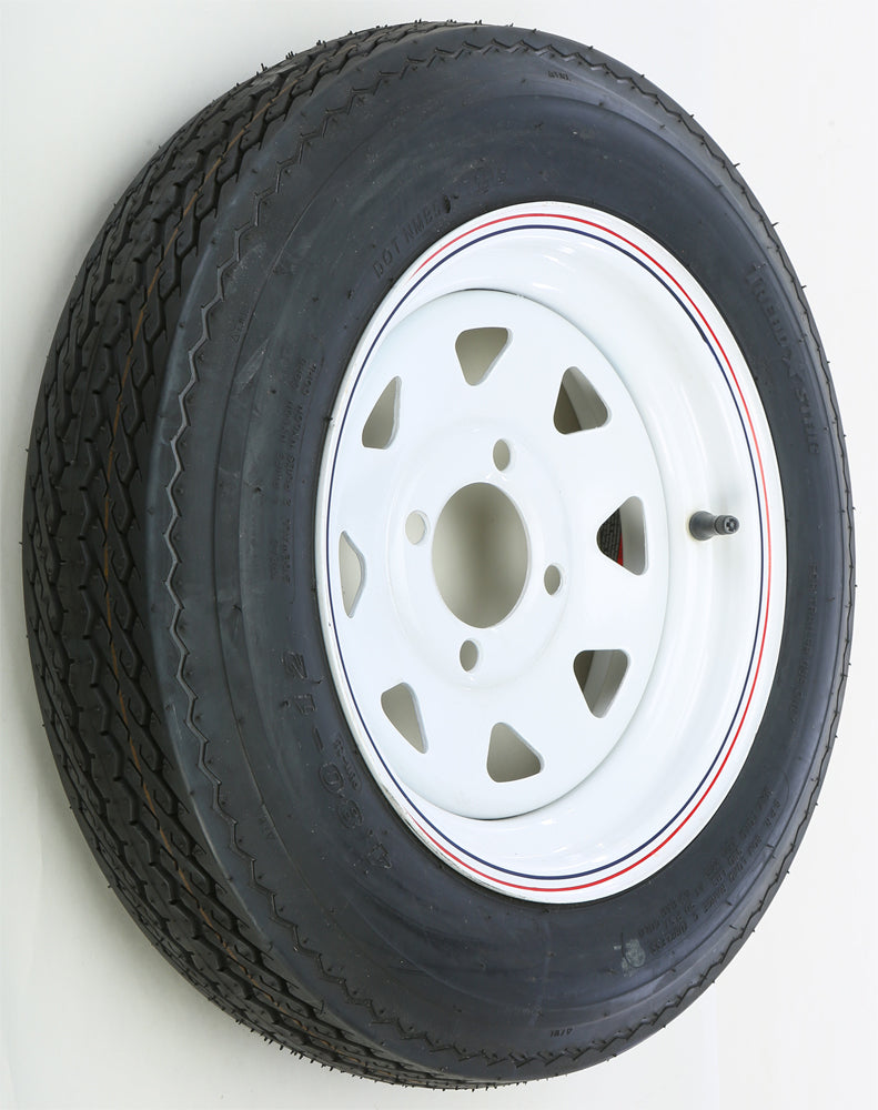 AWC trailer tire and wheel assembly with white rim, featuring a rugged tire suitable for heavy-duty trailer use.
