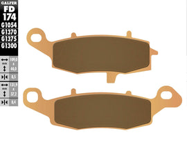 GALFER sintered brake pads FD174G1370 for motorcycles, showing the brake pad material and mounting surface.