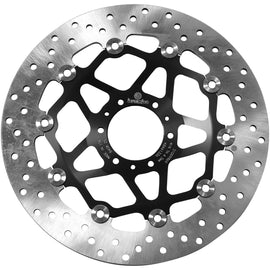 Brembo Serie Oro front floating brake rotor with vented design and metallic finish, designed for high-performance braking.