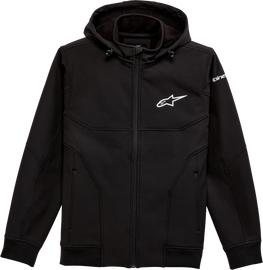 Alpine Star Primary Jacket in black, shown on a model, featuring a sleek design and functional details for casual or active wear.