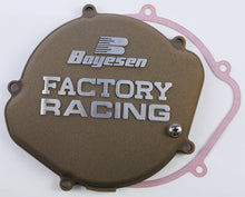 Load image into Gallery viewer, Boyesen Factory Racing Clutch Cover in magnesium for motorcycles, showcasing the sleek, durable design with brand logo.
