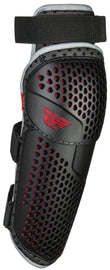 Fly Racing youth Barricade Flex knee guards, protective safety gear with adjustable straps and padded knee coverage.