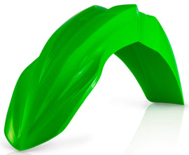 Acerbis fluorescent green front fender for motorcycles, featuring a sleek and durable design suitable for off-road or trail riding.