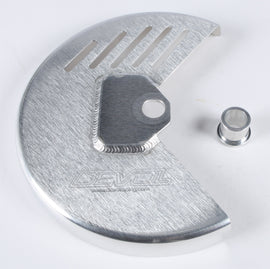 Devol Front Disc Guard for bike, black protective cover with mounting brackets, designed to shield front disc brake.