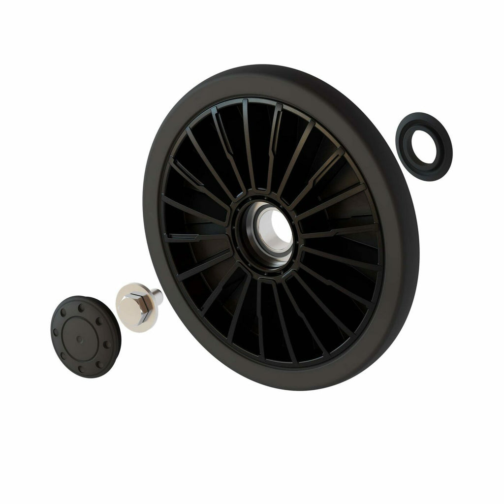 Camso Tire 202mm T4s track kit with replacement wheel, showing black rubber tire mounted on metal wheel for durable all-terrain use