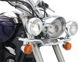 Cobra chrome light bar for Suzuki VS1500LC and C90 motorcycles, illumination accessory with sleek chrome finish.