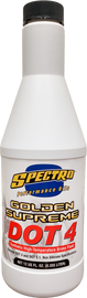 Spectro Dot 4 Golden Brake Fluid in a 12 oz bottle, showing the chemical container with the label and safety cap.