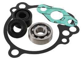 Hot Rods Water Pump Kit for Kawasaki KX65 engine, featuring metal components and hoses for cooling system replacement.