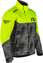 Load image into Gallery viewer, Fly Racing SNX Pro Hi-Vis and Black jacket in small size, featuring reflective accents and durable fabric for motocross safety and style.