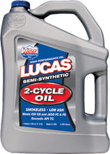 Load image into Gallery viewer, LUCAS semi-synthetic 2-stroke oil 1-gallon container, ideal for small engine lubrication, shown in the product image.