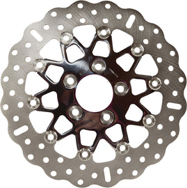 EBC Motorcycle Brakes V-Twin Street Rotor FSD025CBLK, floating 10-spoke front brake rotor for motorcycle braking performance.