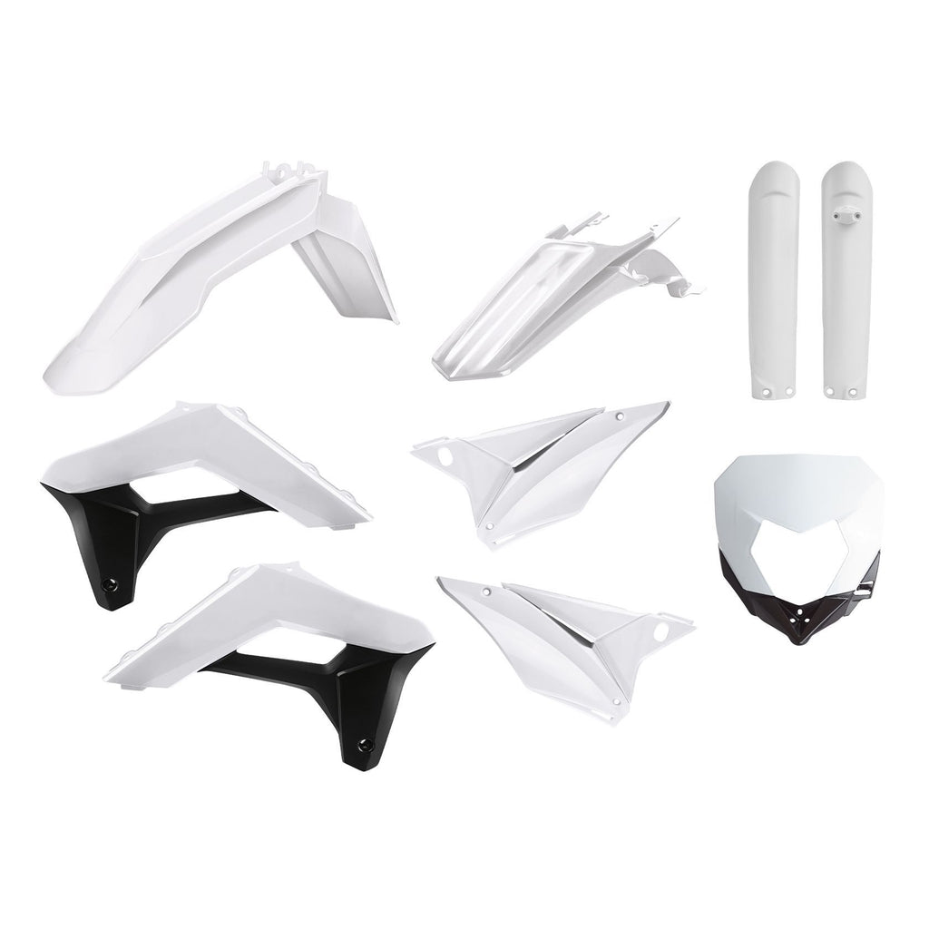 Polisport Plastics full enduro body kit in white for Sherco motorcycles, includes front and rear plastic panels.